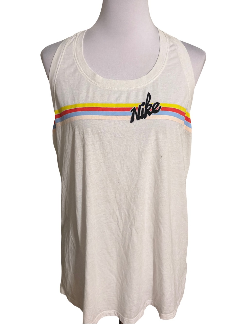 Nike Cream Tank Top with Yellow, Red & Blue Stripes